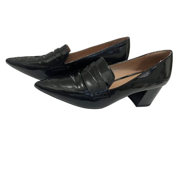 Halogen Isabelle Pointed Toe Patent Leather Heeled Loafers Upper Block Heel Size - Picture 5 of 6